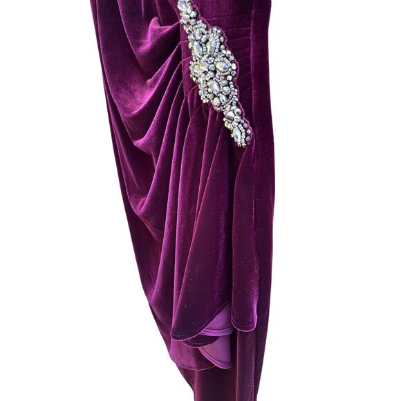 Alex Evenings Velvet Embellished Puff Sleeve Ruched Cocktail Dress | Sz 16 Wine - Picture 7 of 9